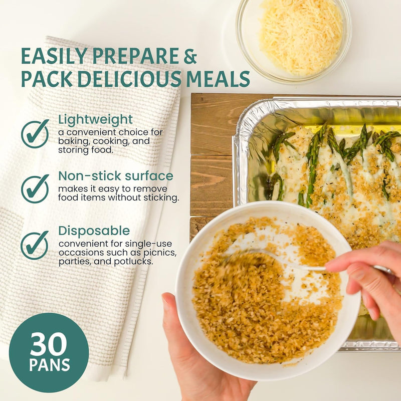 Aluminum Foil Pans 9x13 (30 Pack) - Disposable Aluminum Baking Pans With High Heat Conductivity For Grilling, Cooking, Storing, Prepping 9x13 Without Lids