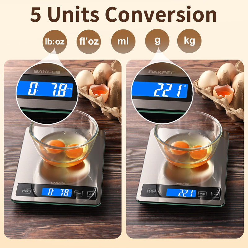 Food Scale, 33lb Digital Kitchen Scale with Stainless Steel & Tempered Glass, 1g / 0.05oz Precise Graduation, Waterproof and Sturdy Surface, for Cooking, Baking, Weight Loss, Meal Prep Non-Rechargeable