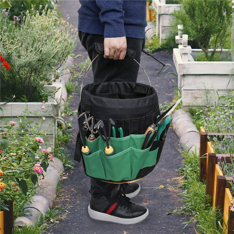 Green Gardening Tools Organizer 5 Gallon Bucket Tools Kit Storage Organizer with Handle, Garden 42 Pockets Tools Management Bucket Bag Trays, Insert Bucket Boss Tools Organizer (Tools Excluded), Black, 17.91 inch x 11.81 inch Green