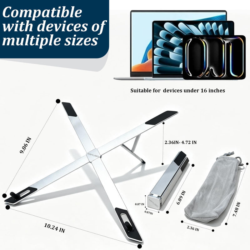 Portable Laptop Stand,Aluminum X-Shape Travel Laptop Stand Ergonomic Riser | Ultra Lightweight,1-Second Spring Open, 6 Height Adjustable, Fits 10-16" Laptops,Business Travel & Coffee Shop Silver
