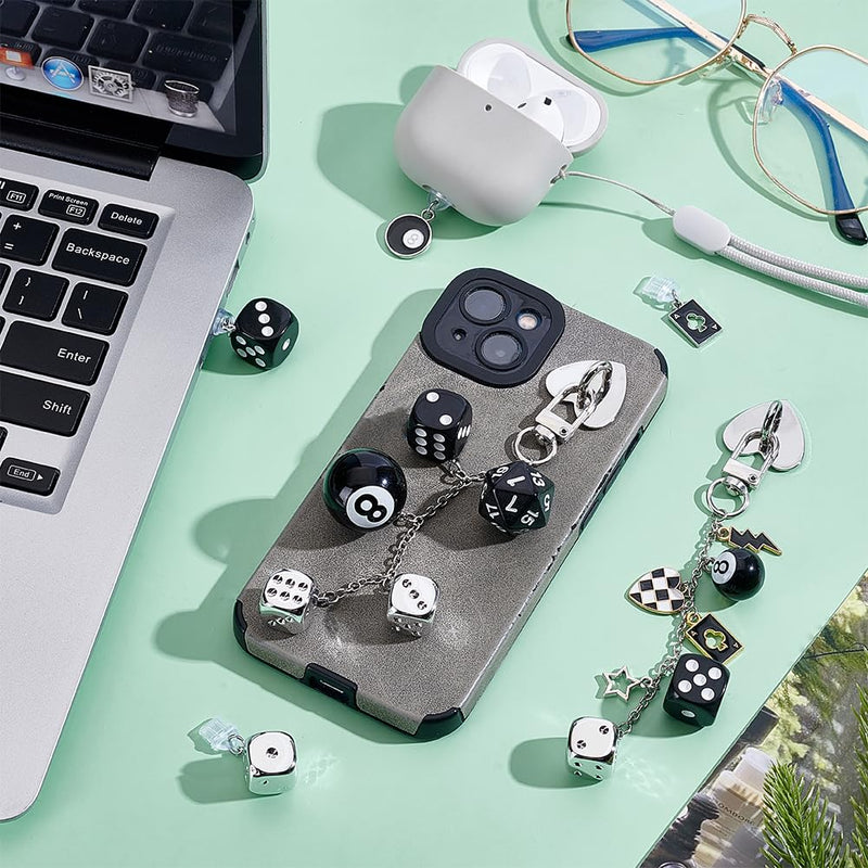 5pcs Charm Chains for E-Reader with USB C Dust Plug Cute Phone Keychain Charms Accessories for Readers Booklovers Compatible with E-Reader Tablet Phone Case Decor 8 Ball & Dice