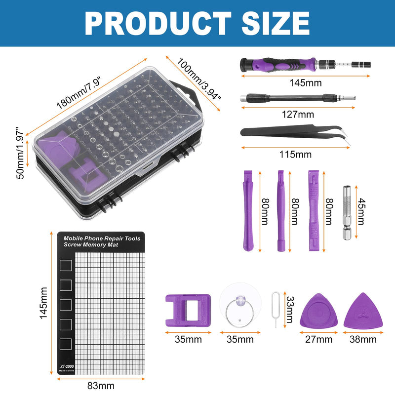 HARFINGTON 123 in 1 Magnetic Precision Screwdriver Set Electronics Repair Tools Kit with 96 Bits Flexible Shaft and Extension Rod for Cellphone Game Console Laptop PC Computer Camera, Purple
