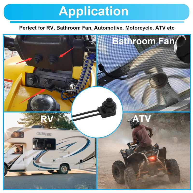 TWTADE 2PCS Waterproof RV Push Button Switch 12V ON/Off SPST Switch for Motorcycle/Auto Car Bathroom Fan with 4.5'' Lines KP-107 2 PCS