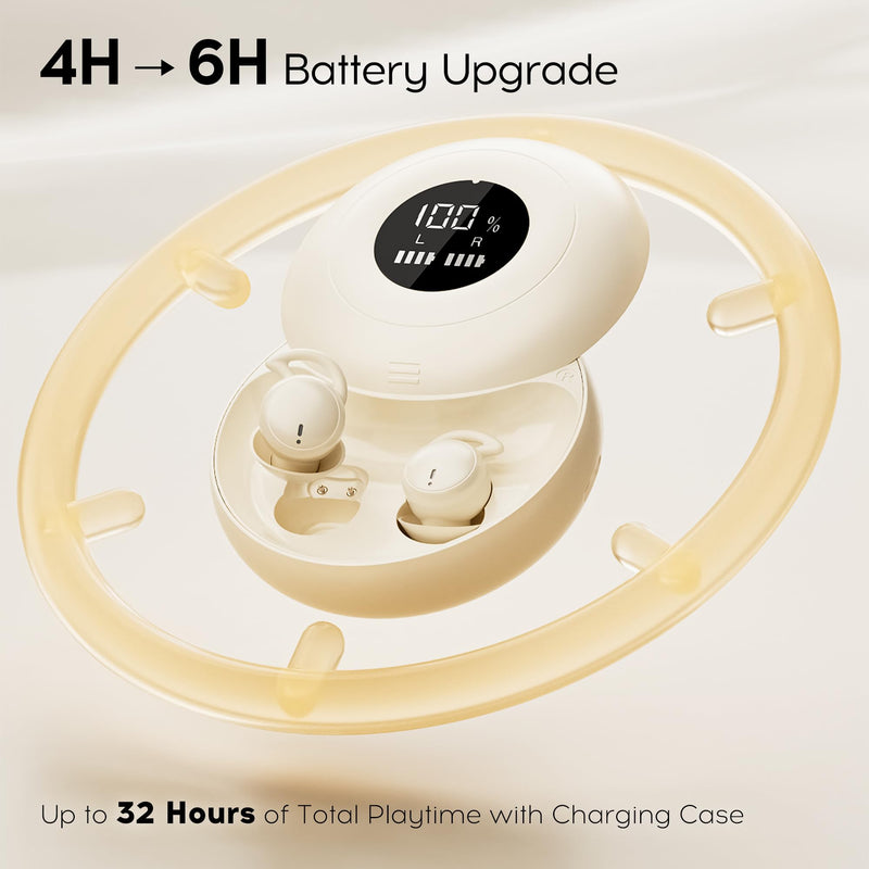 Sleep Earbuds Bluetooth, Silicone Sleep Earbuds for Side Sleepers | Noise Blocking Sleeping Headphones, Hidden Earbuds with LED Display for Small Ears, Sleep & Relax（Beige） Beige