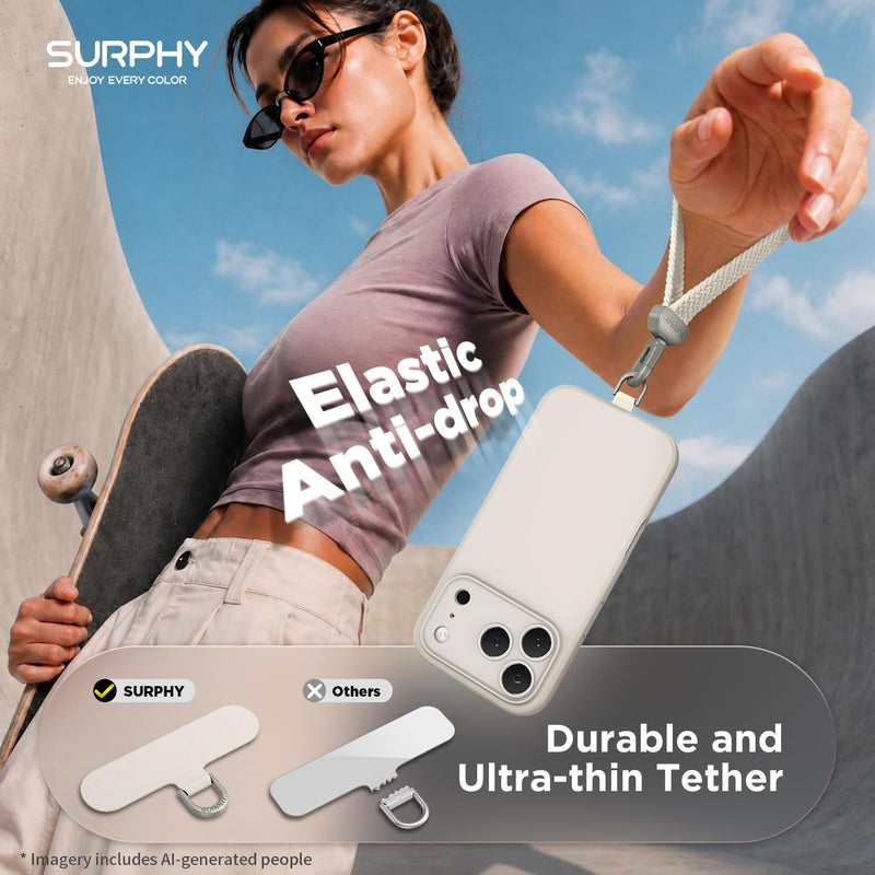 SURPHY Elastic Phone Wrist Strap, Phone Lanyard, Key Chain Lanyards | Stretchy Keychain Wristlet with 360° Swivel Snap Hook, Braided Elastic Phone Strap with Phone Tether Tab A- Stone
