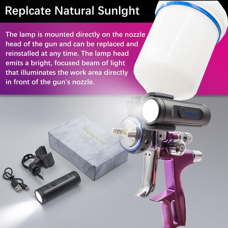 PangSing & Nan 600 Lumen Light，Rechargeable Lightweight Spray Gun Light, Natural Light Illuminates Surface Sprayed, Ensures Even Coverage，Versatile Automotive Paint Gun Light with 360° Rotation