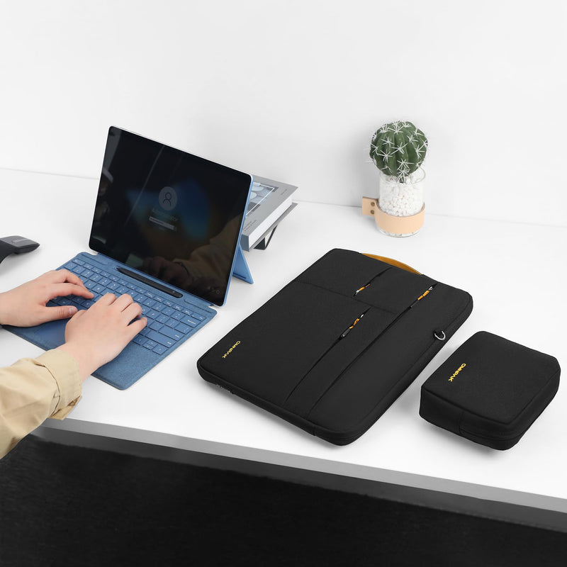 Omnpak Surface Pro 9 Case,13 inch Laptop Sleeve for Surface Pro 11/10/9/8/X/7+/7/6/5/4/3,Surface Pro 8 Case with Side Handle Strap and Accessory Pocket,Recycled PET Laptop Carrying Bag For Surface Pro 11/10/9/8/7/6 Black with Accessory Pouch
