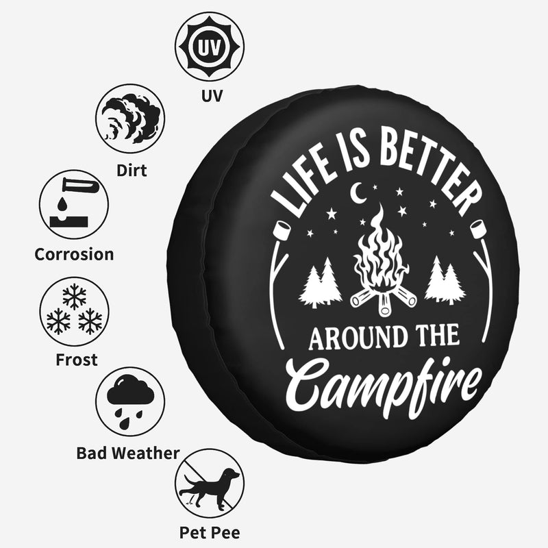 Life is Better Around The Campfire Rv Spare Tire Cover for RV Trailer Camper Wheel Protectors Weatherproof Universal for Trailer Rv SUV Truck Travel Trailers (15 inch) 15 inch