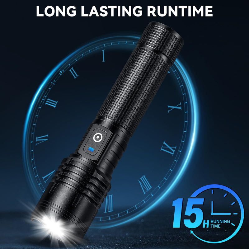 Flashlight Rechargeable LED High Lumens, 99,000 Lumens Super Bright Flash Lights with 5 Modes, Adjustable，Waterproof Powerful Linterna for Home, Camping(2 Pack)