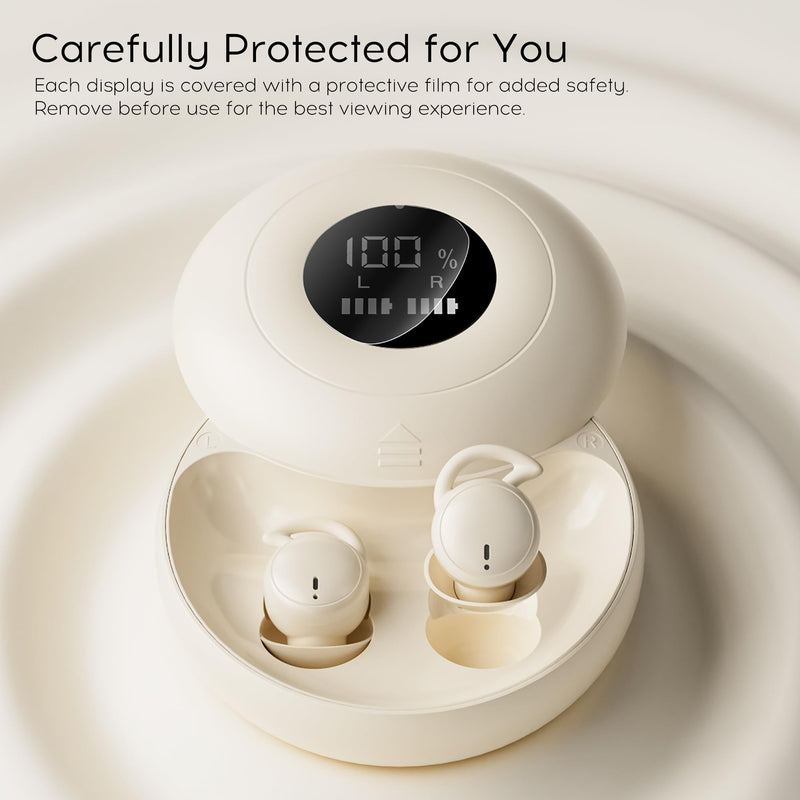 Sleep Earbuds Bluetooth, Silicone Sleep Earbuds for Side Sleepers | Noise Blocking Sleeping Headphones, Hidden Earbuds with LED Display for Small Ears, Sleep & Relax（Beige） Beige