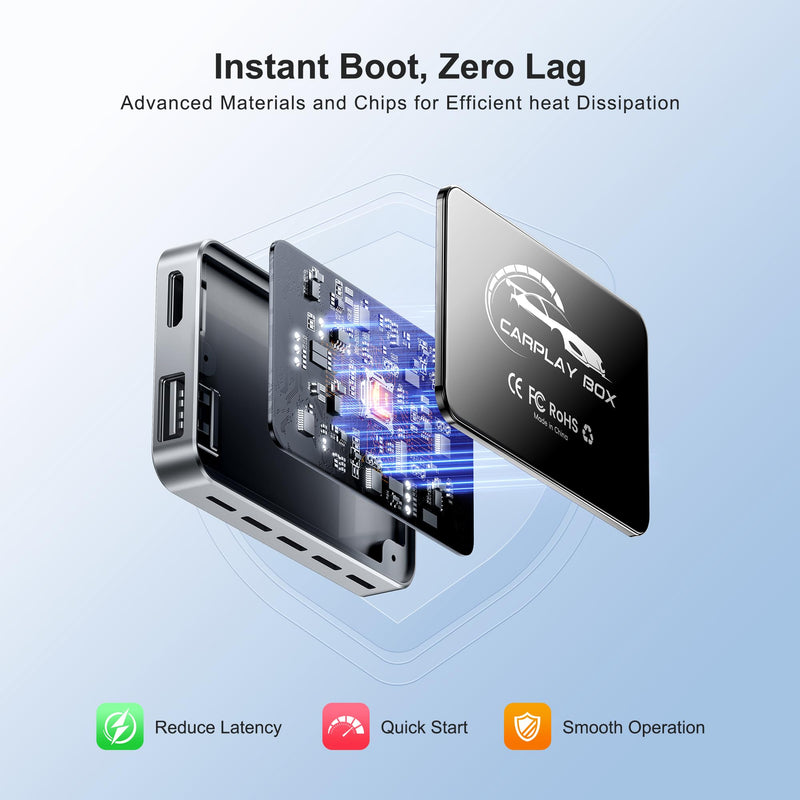 AI Box CarPlay, 3-in-1 Wireless CarPlay Adapter Android Auto OEM Wired Cars | Built-in Netflix/YouTube for Streaming, 5.8GHz WiFi, Convert Wired to Wireless, Plug & Play （4GB RAM+32GB ROM）