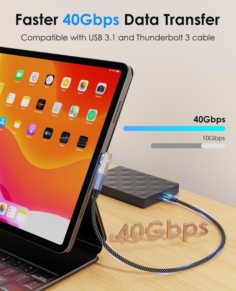 2Pack 240W Magnetic Right Angle USB C Male to USB C Female Adapter 90 Degree, Type C Adapter Extender, 40Gbps 4K Video for Thunderbolt 3/4 USB4 Steam Deck, ROG Ally, Switch, PC, Tablet, iPhone 15 2 Pack 240W Right-40Gbps