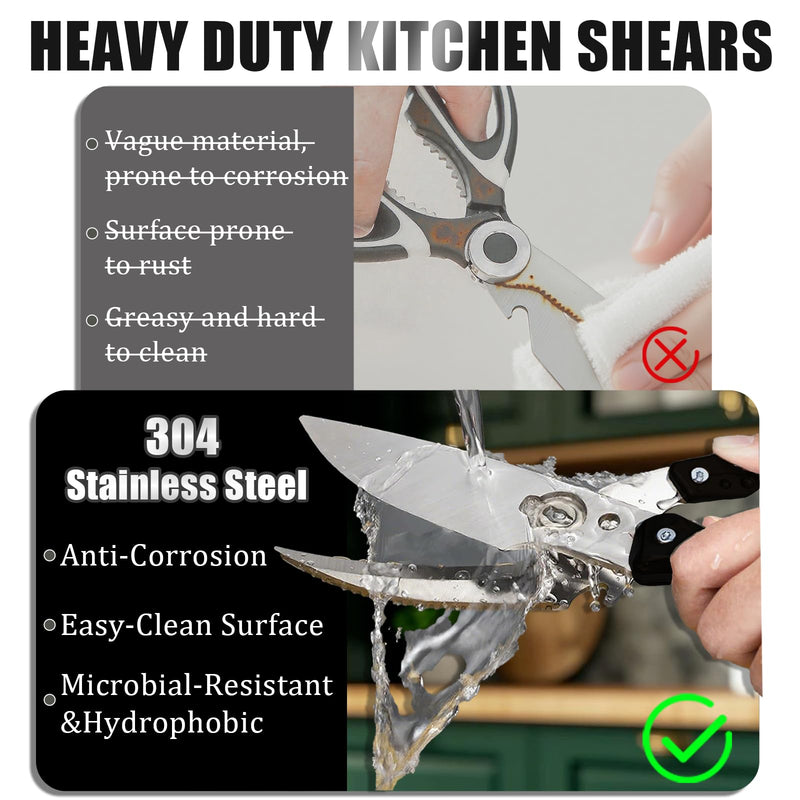Professional Heavy Duty Kitchen Shears for Food – All in one Stainless Steel Chicken Shears Cut Bones, Meat, Fish Scales, Bottle Opener, Dishwasher Safe, Gift for Christmas Thanksgiving，Black Red Black Red