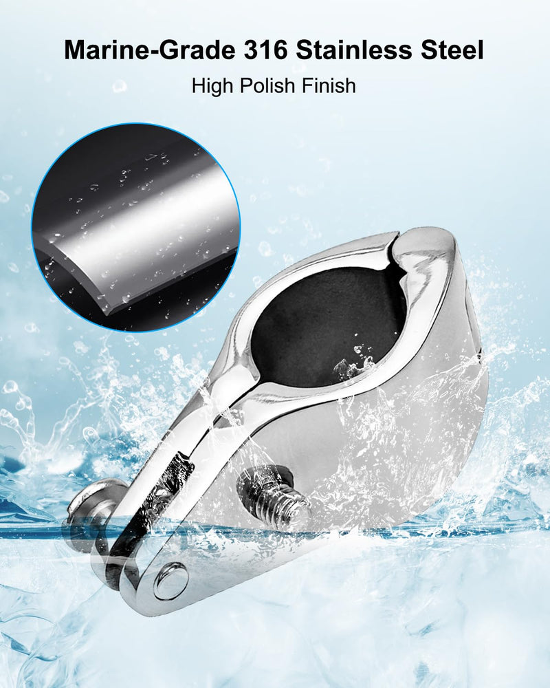 Bimini Top Jaw Slides for 7/8 Inch or 1 Inch Round Tubing, Heavy Duty Marine 316 Stainless Steel Bimini Top Hardware Fitting, External Eye End Top Hinged Jaw Slides 1''- B- 4PCS