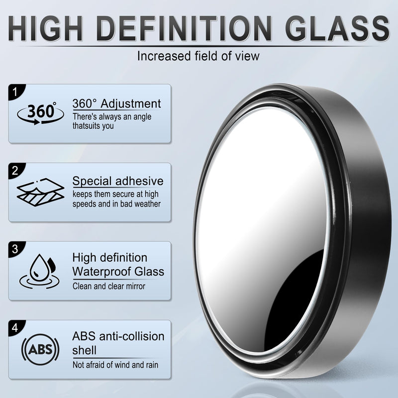 LivTee 2PCS Round Blind Spot Mirror, HD Glass and ABS Housing Convex Wide Angle Rearview Mirror with Adjustable Stick for Universal Car, Black