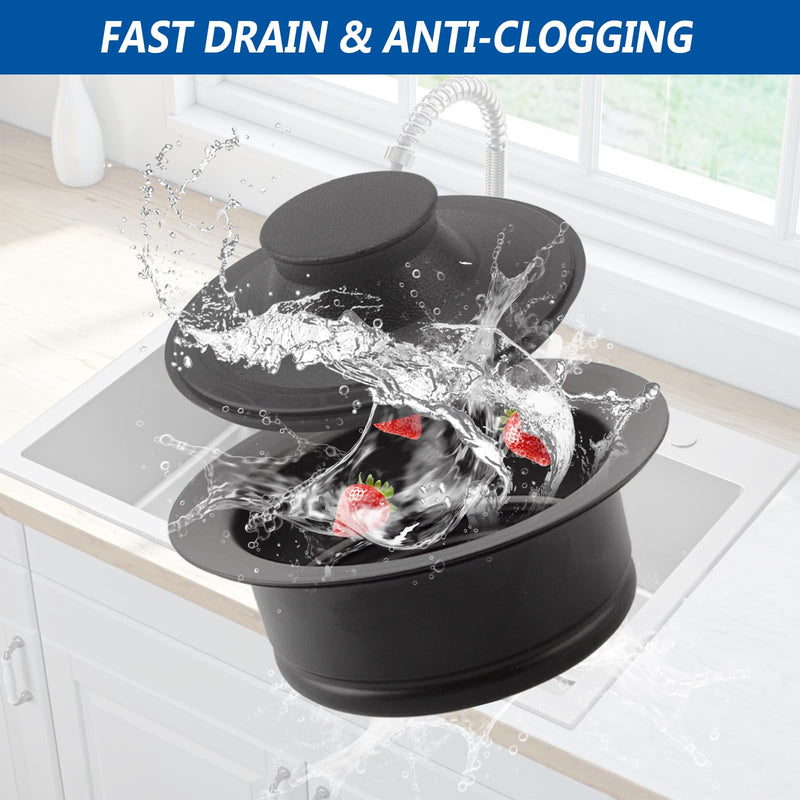 Garbage Disposal Sink Flange Kit with Garbage Disposal Stopper and Splash Guard Sink Baffle Rubber Sink Drain Seal（4 Piece Set, Fit Universal 3-1/2 Inch Standard Sink Drain Hole,Matte Black