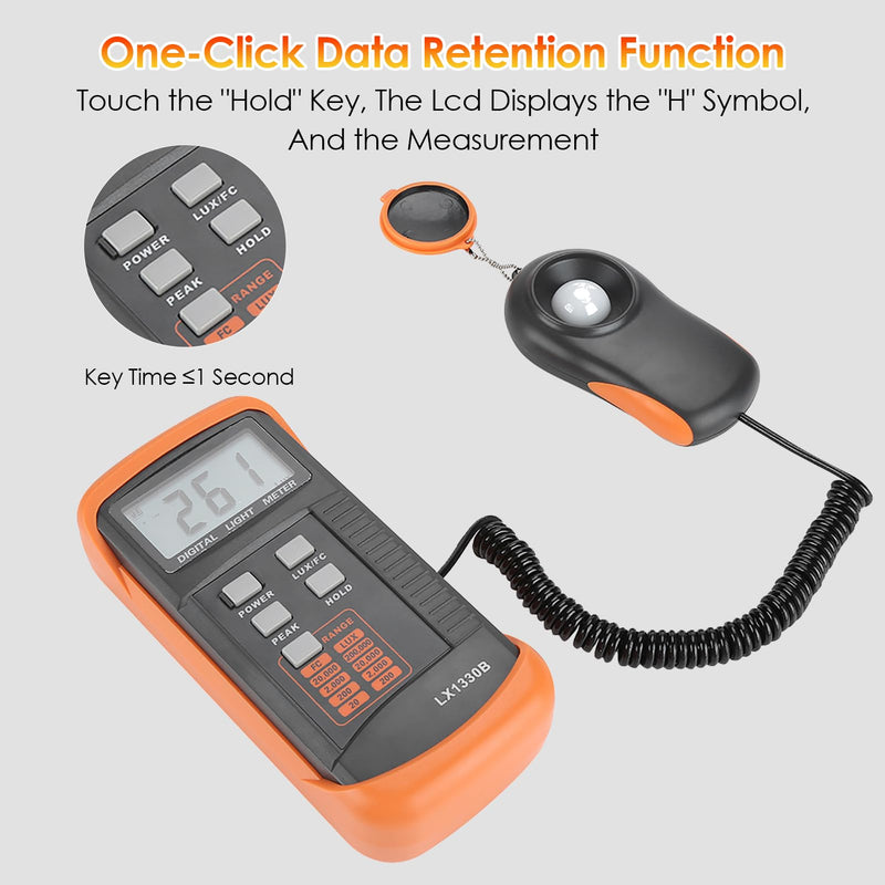 Light Meter LX1330B Illuminance Digital Luxmeter LCD Display 0-200,000 Lux Meter Digital Illuminance Luminometer Lux and FC Switchable