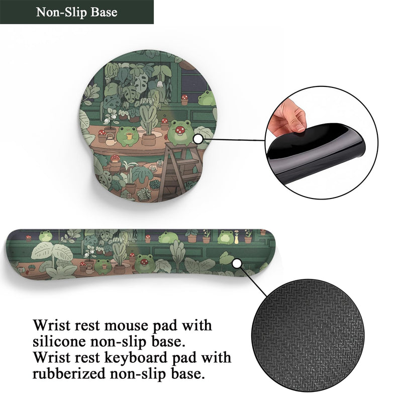 Cute Frog Mouse Pad with Wrist Rest Kawaii Green Decor Pain Relief Mat, Ergonomic Mouse Pad for Desk Computer Keyboard Laptop, Desk Decor Office Accessories for Girl Wrist Rest for Computer Keyboard.