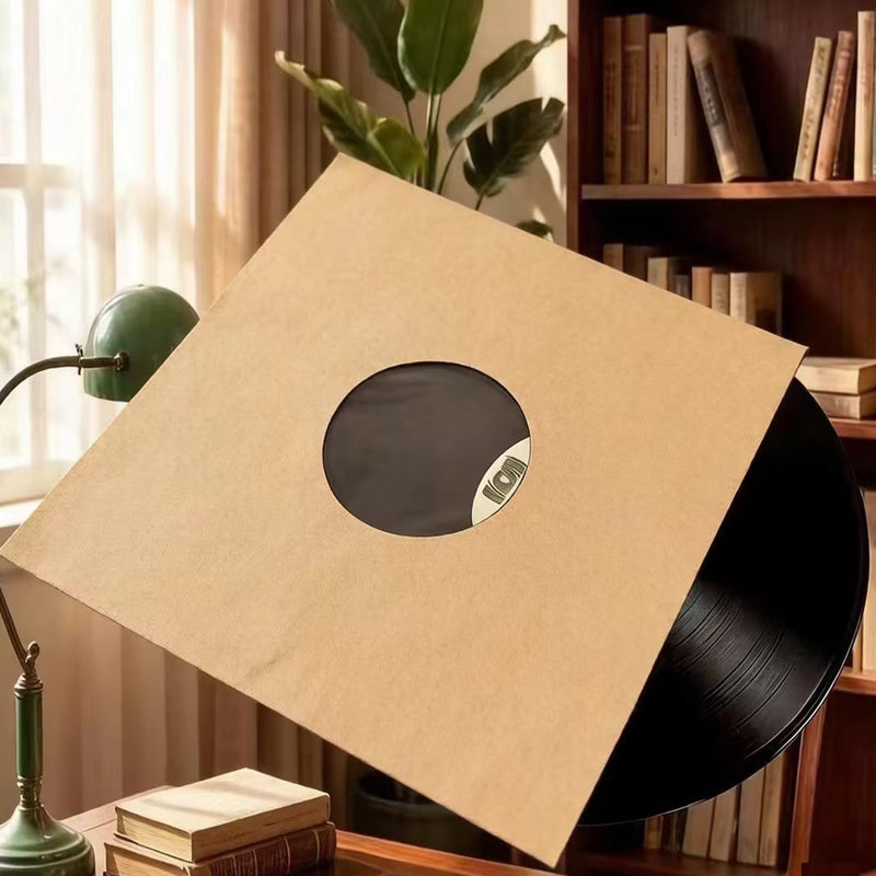 10 PCS 12" Vinyl Record Sleeves – 350GSM Blank Album Jackets with Center Hole, Anti-Static Protective Covers for 12-Inch Records Storage & Display (Kraft)