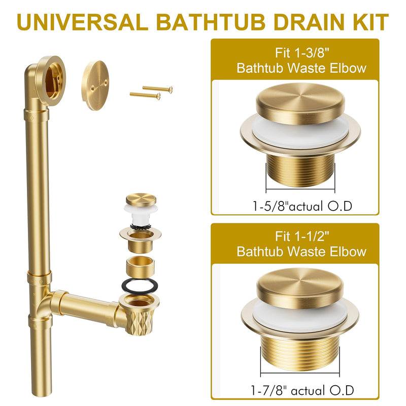 Champagne Bronze Bathtub Drain Stopper and Overflow Kit, Solid Brass Tip-Toe Bath Tub Drain with Hair Catcher - Universal Coarse/Fine Thread, Bathroom Bathtub Plug Replacement, 11.5/16 UNC Champagne Bronze