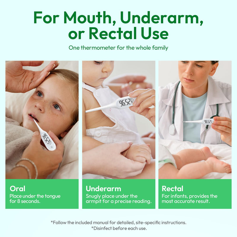 8 Seconds Thermometer for Adults & Kids, Accurate & Safe Baby Thermometer with Fever Alarm and Memory Recall, Oral, Rectal or Underarm Use (White) white