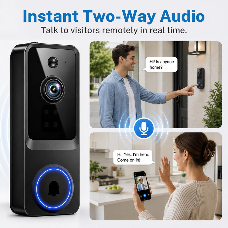Doorbell Camera Wireless, 1080P Video Doorbell Camera Battery Powered | Security Camera with AI Human Detection, 2-Way Audio, Night Vision, Cloud Storage, 2.4GHz WiFi, Front Door Camera for Home