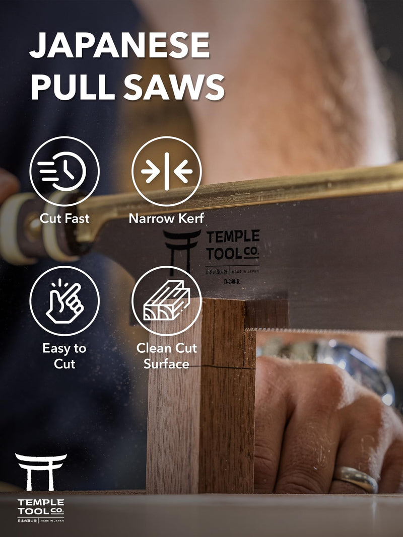 Temple Tool Co. Japanese Pull Saw - Rip-Cut 9.5 - Hand Saw for Dovetails, Tenons, Fine Joinery Dozuki Rip-Cut