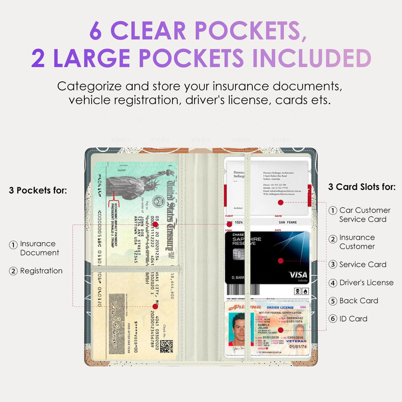 Car Registration and Insurance Holder，Colour Patterns Men Women Car License Document Registration and Insurance Card Holder Bohemian leaves