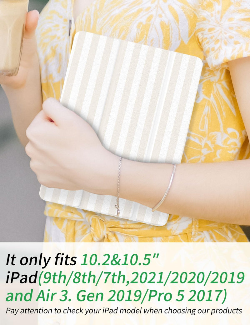 Case for iPad 9th/ 8th/ 7th Generation Case 10.2&10.5 Inch (2021/2020/2019 Release), Slim Lightweight Soft Trifold Back Cover with Pencil Holder & Auto Sleep/Wake Cover,Beige Stripes Beige Stripes 10.2 Inch iPad 9/8/7th＆10.5 Inch Air 3rd/Pro 10.5