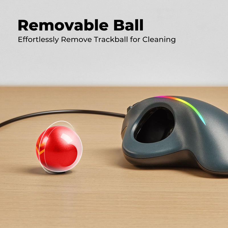 Trackball Mouse Wired, Ergonomic Comfort Design Reduces Muscle Strain, USB Plug&Play, Easy Thumb Control, Precision Tracking with 5 Adjustable DPI, RGB Rollerball Mouse Compatible for PC, Mac, Windows C-Red