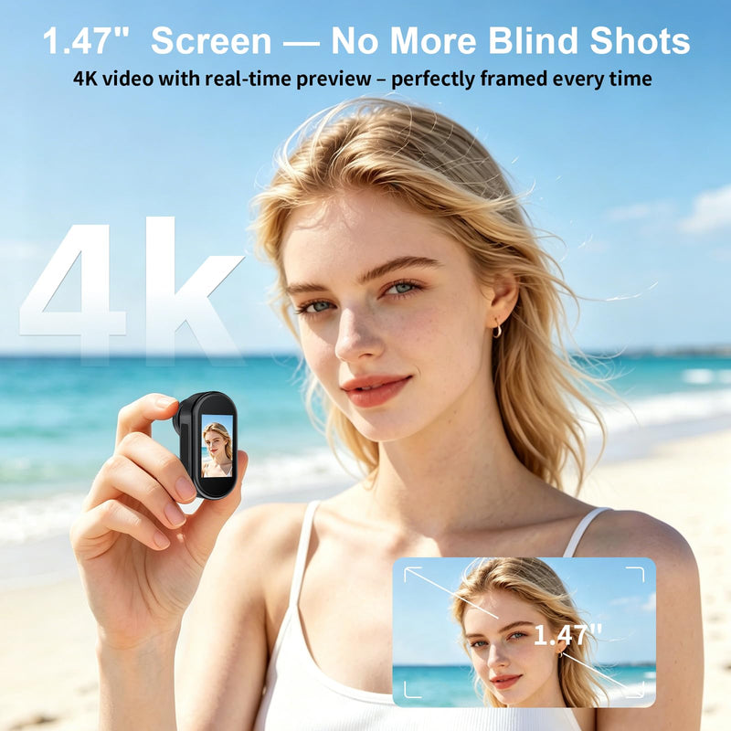 4K Mini Action Camera WiFi, Magnetic Wearable POV Body Camera with Audio | Thumb-Size 1.47" Screen, Hands-Free Recording, IP65 Waterproof, 150min Rec, 150° Lens for Cycling, Helmet & Outdoor Vlog