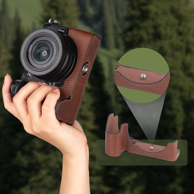 MUZIRI KINOKOO Case for Nikon Z50 II, Retro Style Premium Genuine Leather Half Case for Nikon Z50II Camera - Z50 II Accessories Protective Cover - with Opening Bottom and Hand Grip Design - Brown