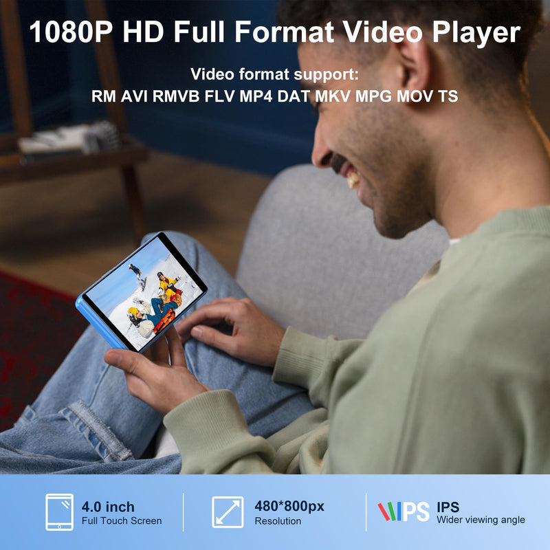 80GB Music Player, MP4 MP3 Player with Bluetooth and WiFi with 4-inch IPS Touch Screen Digital Audio Players, M503 Pro Spotify Player with Amazon Music, Audible, Chrome Browser, Support Up 512GB Blue Blue-80GB