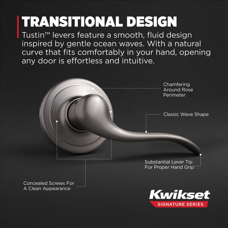 Kwikset Tustin Interior Passage Door Handle, Lever For Closet and Hallway Doors, Reversible Non-Locking Handle Lever, Satin Nickel, with Microban Protection 1 Pack