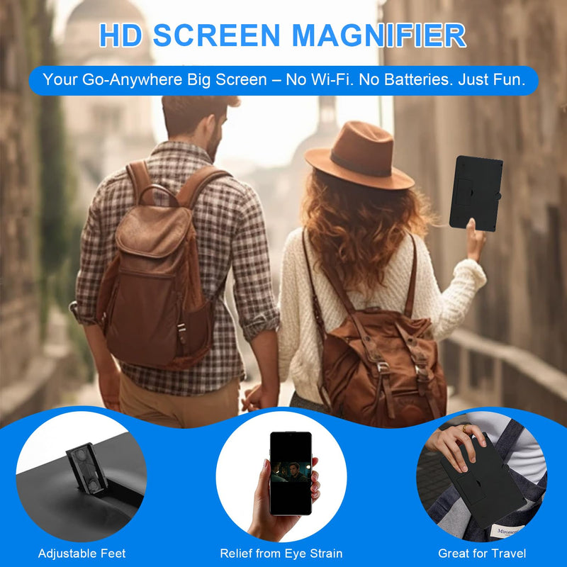 Phone Magnifier Screen, 12inch HD Mobile Screen Magnifier Version Enlarger for Movies Videos Games, Clear, Lightweight Foldable Mobile Phone Holder Compatible with All Smartphones (Black)