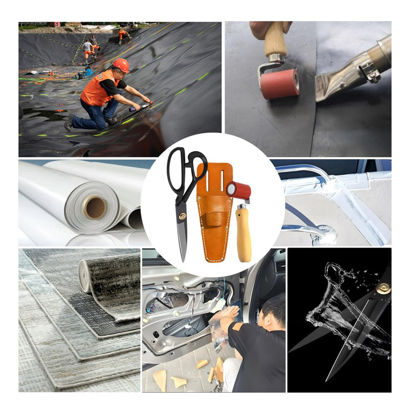 3Pcs Roofing Tools Hot Air Roof welding PVC TPO Epdm Seam Roller Scissors Sheath RV Repair Roofing Scissors Heavy Duty Tool Bag Tool Protective Cover Bag Vinyl Flooring Roller