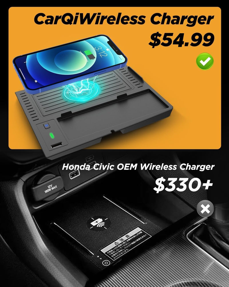 CarQiWireless Wireless Charger for Honda Civic 2022-2026 | Charging Pad,Cleaner Tidier Interior,Safer Driving,Convenient,Broad Compatibility
