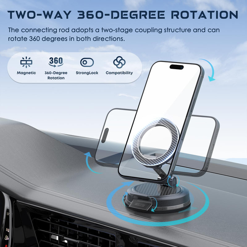 Strong Magnetic Phone Holder for Car & Desk, Compatible with MagSafe, Secure Lock, Universal 360° Rota-Table Car Phone Mount for Dashboard, Glass, Table, Carbon Fiber Gray