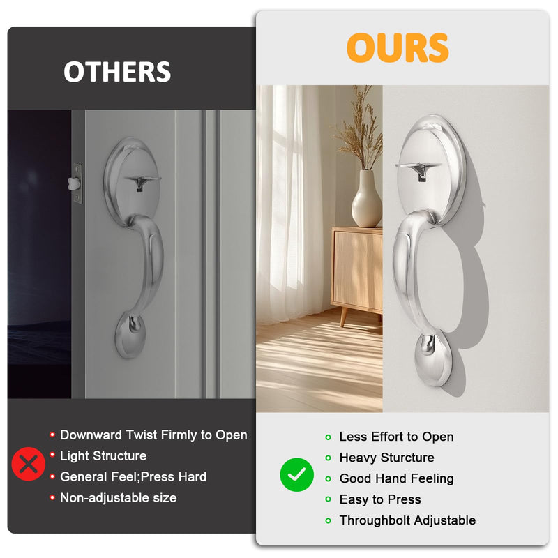 Probrico Brushed Nickel Front Door Handle Set, No Locking, Antique Exterior Door Handle with Interior Door Knob,1Pack 1 Satin Nickel