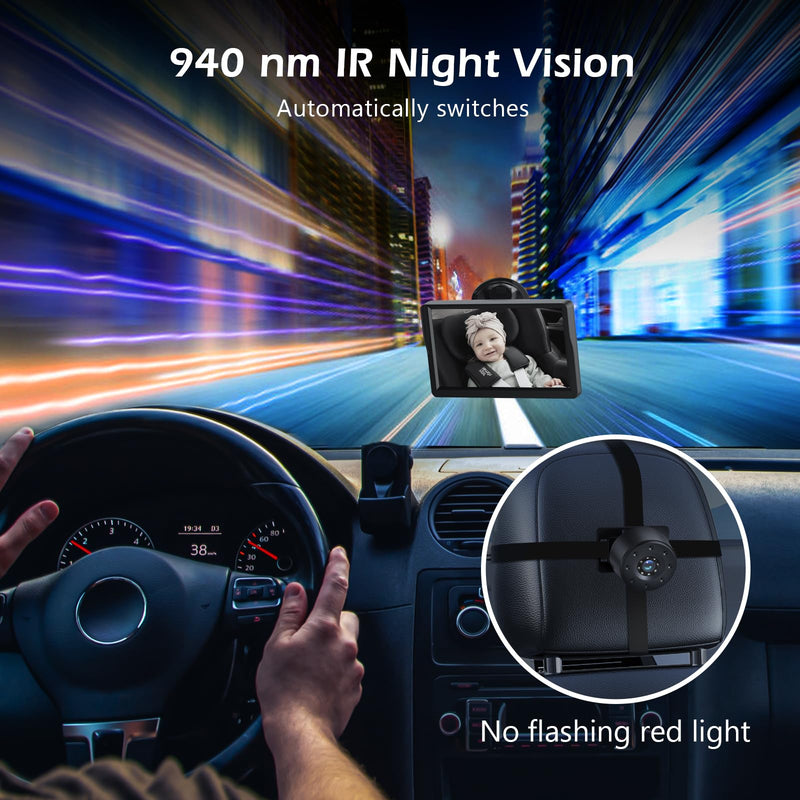 Baby Car Camera,4.3" HD Infrared Night Vision Baby Car Mirror with 178° Wide View, Safety Rear Facing Car Set Camera for Infants Kids Toddlers 4.3"-Black