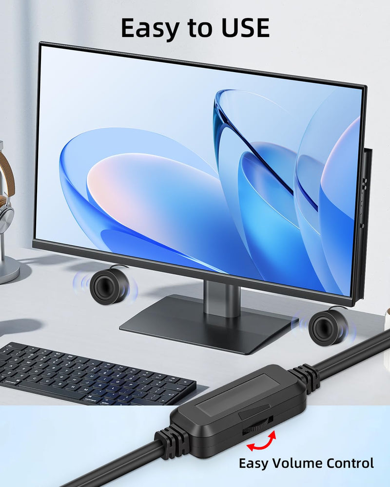 6W 3.5MM MINI Computer Speaker for Desktop(1.3M) | Small PC Speaker,MINI Computer Speakers USB Power with USB C Adapter and Volume Control for Monitor,Laptop,Phone,MP3