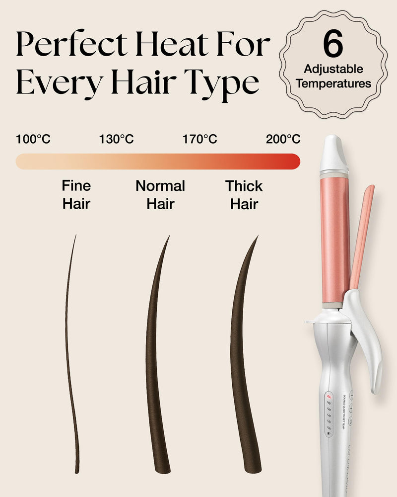 Lily England 25mm Curling Tongs for Short & Long Hair, Rose Gold White