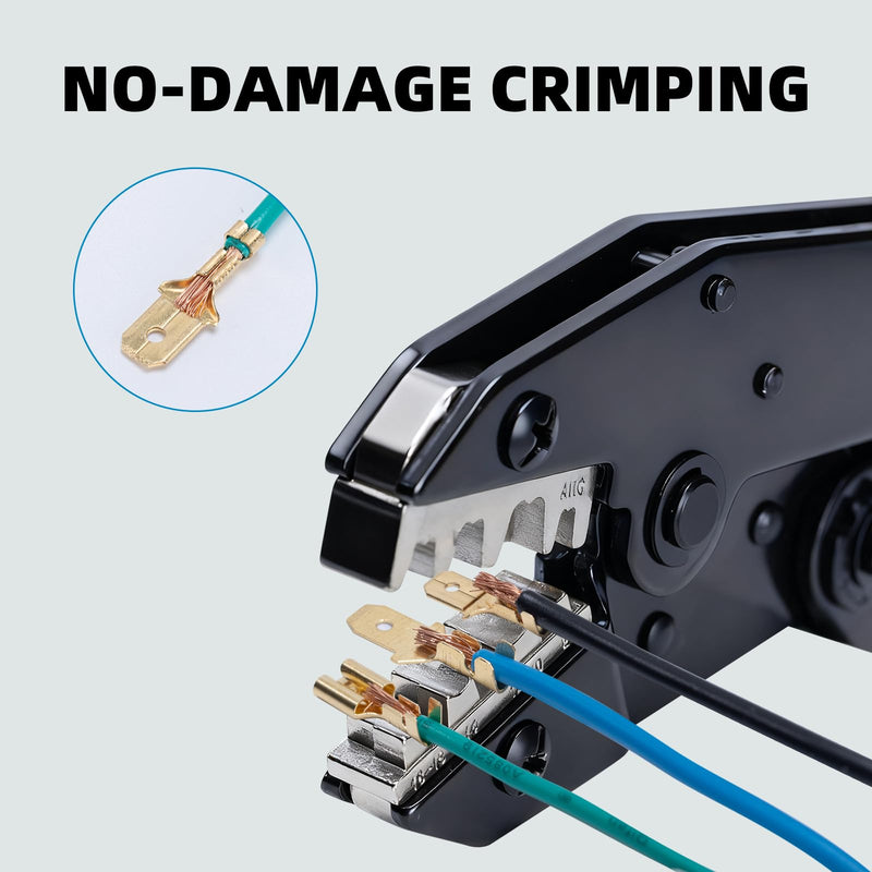 STEELITE 6PCS Crimping Tool Set with Quick Release - Ratchet Wire Crimping Tool for Heat Shrink, Insulated Nylon, Non-Insulated, Ferrule Wire End, Open Barrel Terminals, Solar Connectors