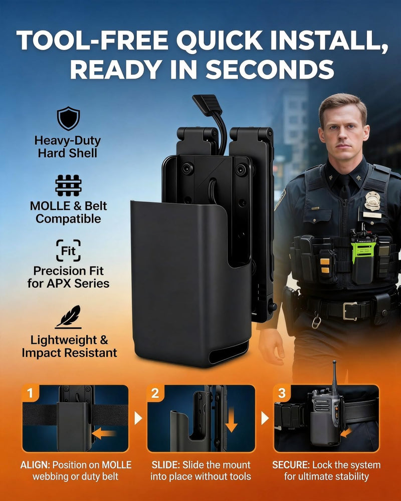 MOLLE Radio Holster Compatible with Motorola APX6000 and APX8000 | Portable Radio Case with MOLLE Vest and Duty Belt Mount, Retention Lanyard, and Open Access to PTT, Display, and Mic Port