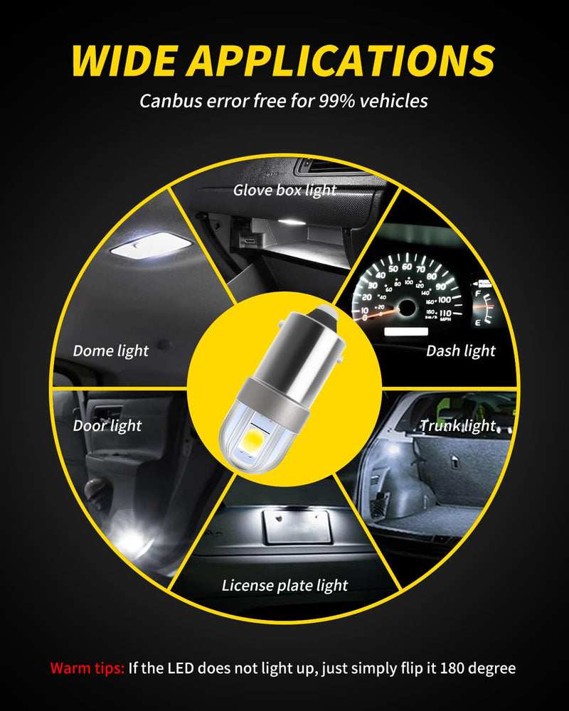 AUXLIGHT BA9S BA9 1895 1891 53 57 64111 3893 47830 Error Free LED Bulb, Super Bright 3030-SMD Interior Car Bulbs Replacemet for Dome Map License Plate Glove Box Lights (6000K White, Pack of 10) 6000K Xenon White