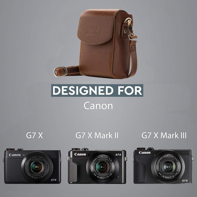 MegaGear Leather Camera Case with Strap Compatible with Canon PowerShot G7 X Mark III, G7 X Mark II, G7 X,Dark Brown One Size Dark Brown
