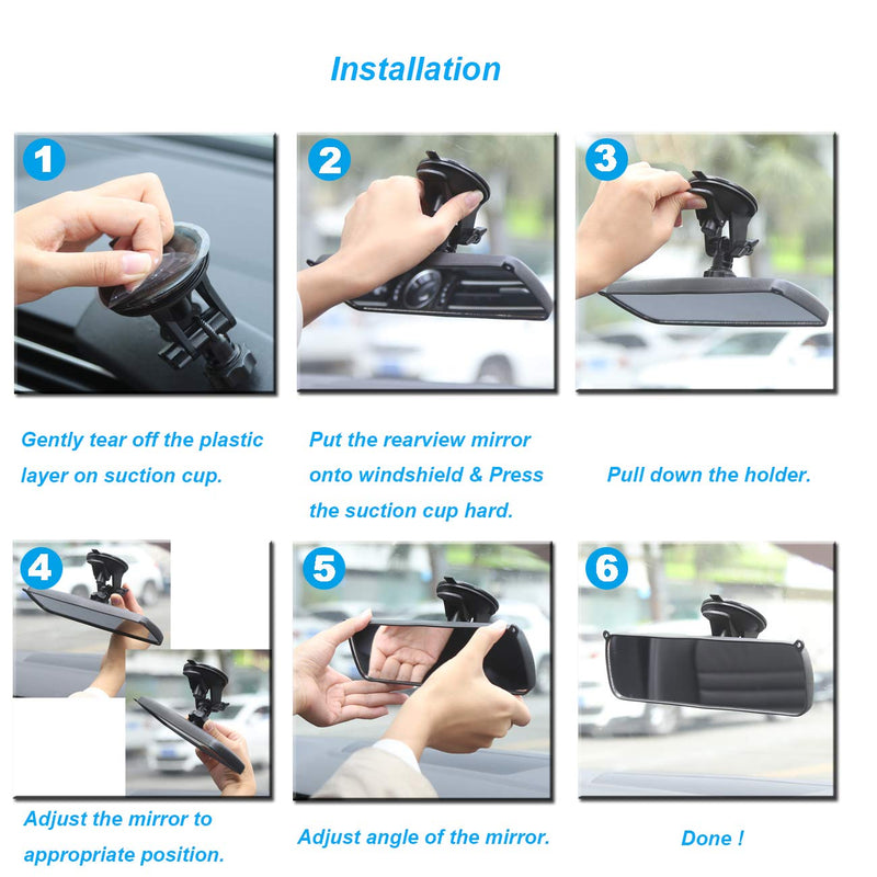Rear View Mirror, 9.8" Universal Rearview Mirror, Car Interior Rear View Mirror with Adjustable Suction Cup, Car Inside Mirror for SUV, Vans, Trucks (Bonus 2 PCS Blind Spot Mirrors) White