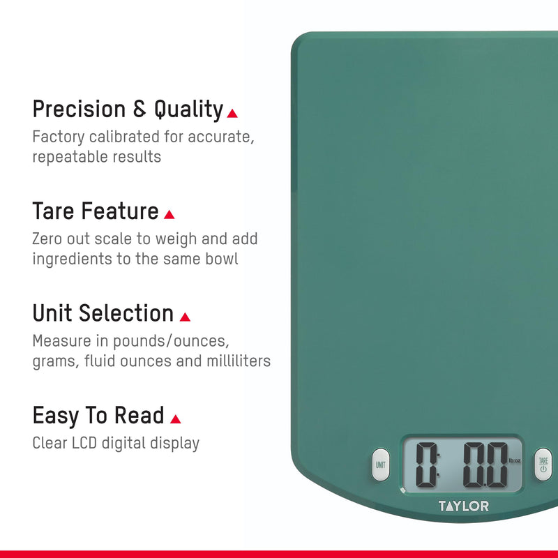 Taylor Digital Ocean Bound Plastic Kitchen Food Scale, 11 Pound Capacity, Teal