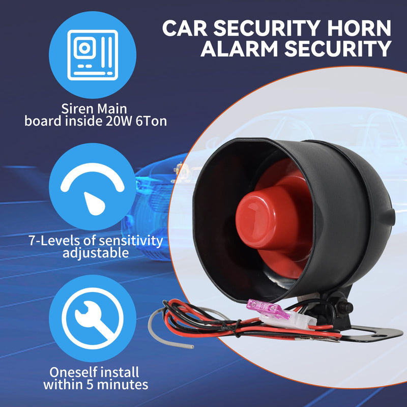 WHALETAIL Universal 12V 20W Car Security Horn Vehicle Alarm Security Protection System, Auto Car Alarm Device, Sensitivity Anti Theft Car Alarm System, Loud Horn Car Alarm System with 2 Remote 6 Tone