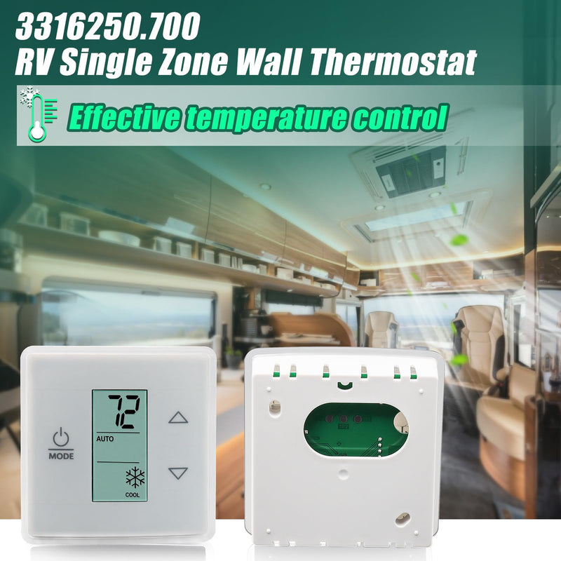 White 3316250.700 RV Single Zone Wall Thermostat for Dometic RV/Camper Conditioners, Three Input Areas, Bright Blue Backlight Self-extinguishing w/Digital Temperature Display, Cool/Furnace/Heat Strip